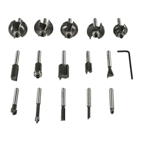 RYOBI - Coffret 15 fraises panachées queue diam. 6 mm + clé pour défonceuses R18TR-0 / R18TR-0 / RRT1600 / ERT1400RV - RAKRBS