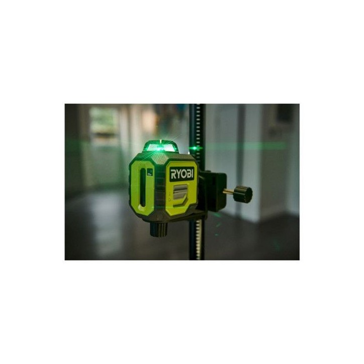 RYOBI - Laser 360° vert - portée 25 m - précision +/- 0,5 mm - Livré avec une canne télescopique, une pochette, 4 piles - R