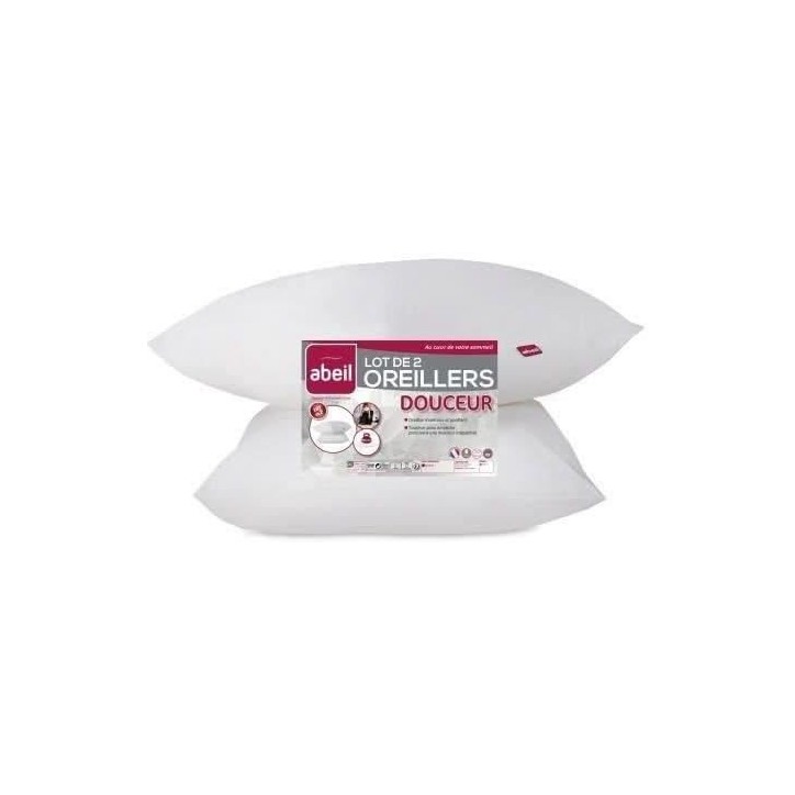 ABEIL Lot de 2 Oreillers Douceur - 60 x 60 cm - Blanc ABEIL Lot de 2 Oreillers Douceur - 60 x 60 cm - Blanc