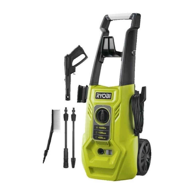 RYOBI - Nettoyeur haute pression 1600 W 130 bars - 420 L - flexible 5m RYOBI - Nettoyeur haute pression 1600 W 130 bars - 420 L - flexible 5m