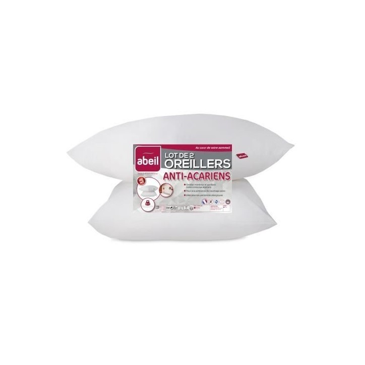 ABEIL Lot de 2 Oreillers Anti-Acarien - 60 x 60 cm - Blanc ABEIL Lot de 2 Oreillers Anti-Acarien - 60 x 60 cm - Blanc