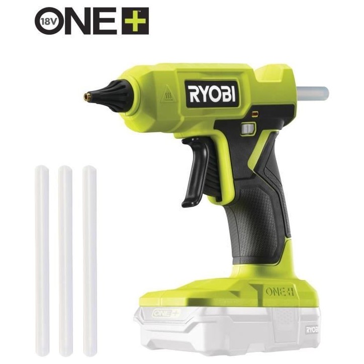 RYOBI - Pistolet a colle 18V ONE+ - chauffe en 3 min - indicateur de chauffe - diam. bâtons 12 mm - Avec 3 de colle - RGLU18-0