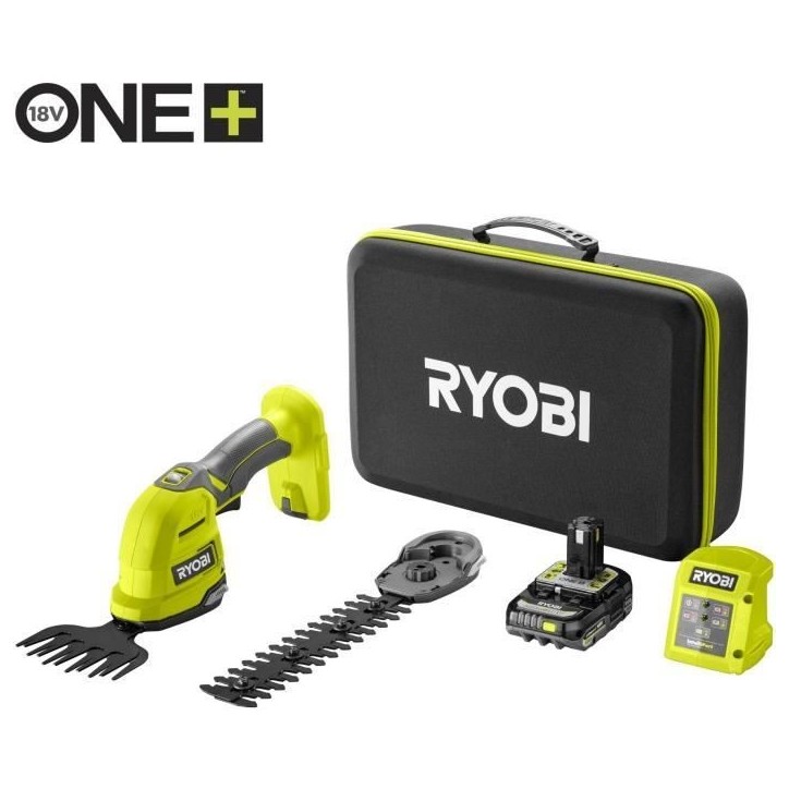 RYOBI - Cisaille a gazon / sculpteur de végétaux 18V ONE+ - Mallette de rangement + batterie 2,0 Ah & chargeur - RY18GSA-120T RYOBI - Cisaille a gazon / sculpteur de végétaux 18V ONE+ - Mallette de rangement + batterie 2,0 Ah & chargeur - RY18GSA-120T