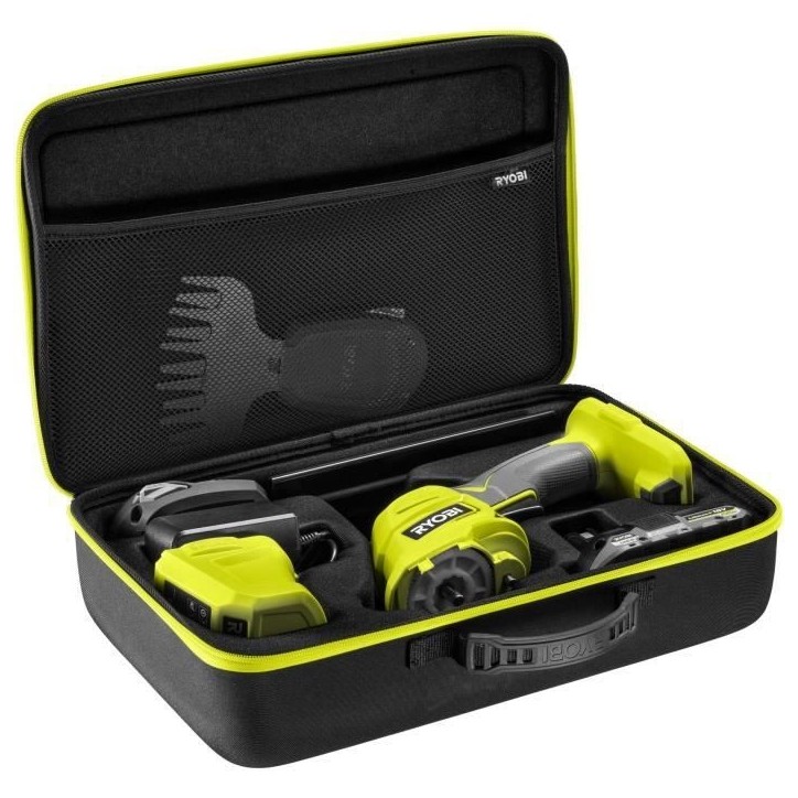 RYOBI - Cisaille a gazon / sculpteur de végétaux 18V ONE+ - Mallette de rangement + batterie 2,0 Ah & chargeur - RY18GSA-120T RYOBI - Cisaille a gazon / sculpteur de végétaux 18V ONE+ - Mallette de rangement + batterie 2,0 Ah & chargeur - RY18GSA-120T