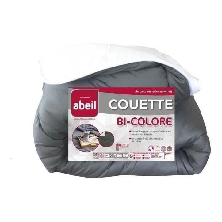 ABEIL Couette chaude Bicolore - 140 x 200 cm - Blanc et gris ABEIL Couette chaude Bicolore - 140 x 200 cm - Blanc et gris