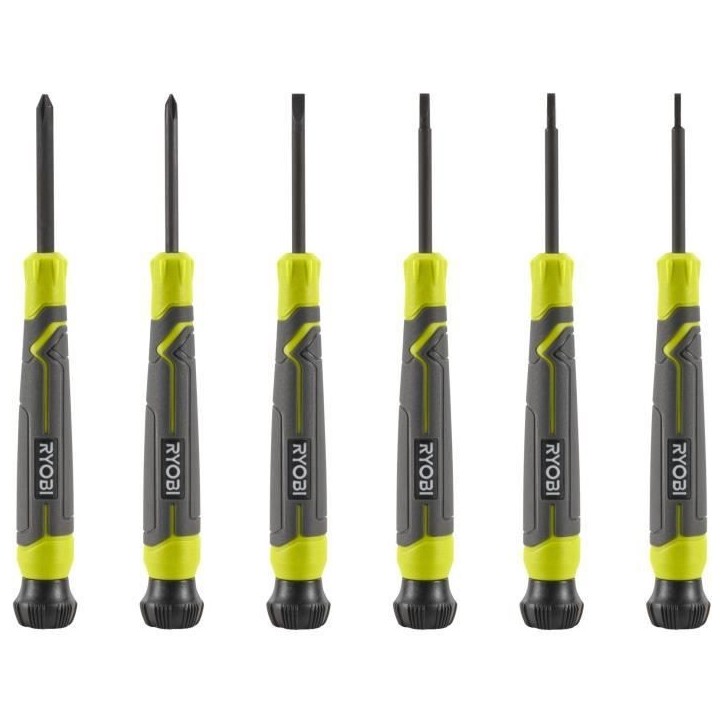 Jeu de 6 tournevis de précision - RYOBI - SL1, SL2, SL3, PH1, PH0, SL2 Jeu de 6 tournevis de précision - RYOBI - SL1, SL2, SL3, PH1, PH0, SL2