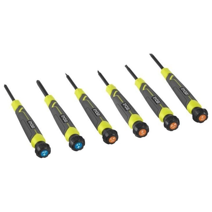 Jeu de 6 tournevis de précision - RYOBI - SL1, SL2, SL3, PH1, PH0, SL2 Jeu de 6 tournevis de précision - RYOBI - SL1, SL2, SL3, PH1, PH0, SL2