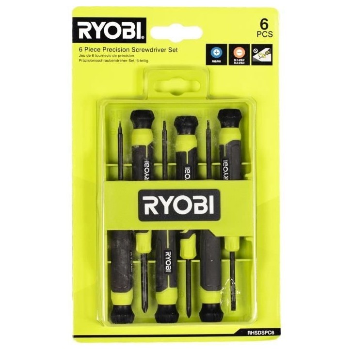 Jeu de 6 tournevis de précision - RYOBI - SL1, SL2, SL3, PH1, PH0, SL2 Jeu de 6 tournevis de précision - RYOBI - SL1, SL2, SL3, PH1, PH0, SL2