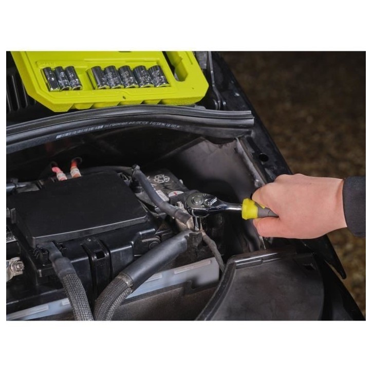 RYOBI - Coffret 1 clé 90 dents, 8 douilles (de 8 a 15 mm) & adaptateur 1/4'' - 3/8'' - Compatible Ryobi LINK - RHRS10PC RYOBI - Coffret 1 clé 90 dents, 8 douilles (de 8 a 15 mm) & adaptateur 1/4'' - 3/8'' - Compatible Ryobi LINK - RHRS10PC