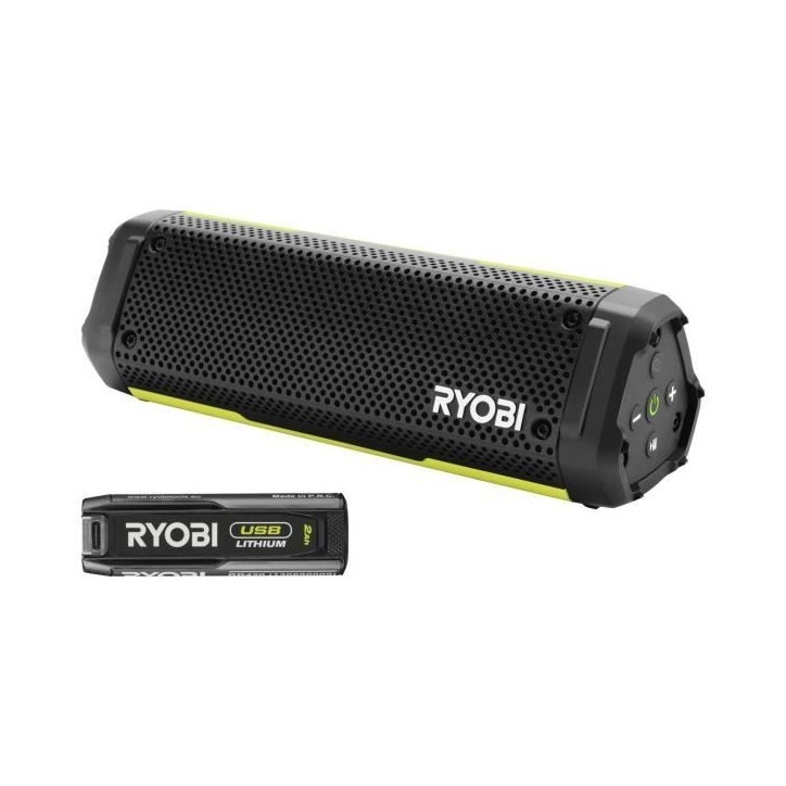 Enceinte Bluetooth - RYOBI - 4V - IP67 - Câble USB-C - 1 batterie 4V 2,0 Ah USB Lithium Enceinte Bluetooth - RYOBI - 4V - IP67 - Câble USB-C - 1 batterie 4V 2,0 Ah USB Lithium