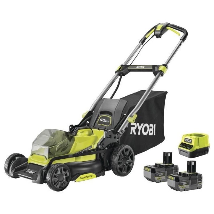 RYOBI - Tondeuse poussée 18V Brushless - Ø coupe 40 cm - ramassage et mulching - 2 batteries 18V 4,0 Ah & chargeur - RY18LMX40 RYOBI - Tondeuse poussée 18V Brushless - Ø coupe 40 cm - ramassage et mulching - 2 batteries 18V 4,0 Ah & chargeur - RY18LMX40