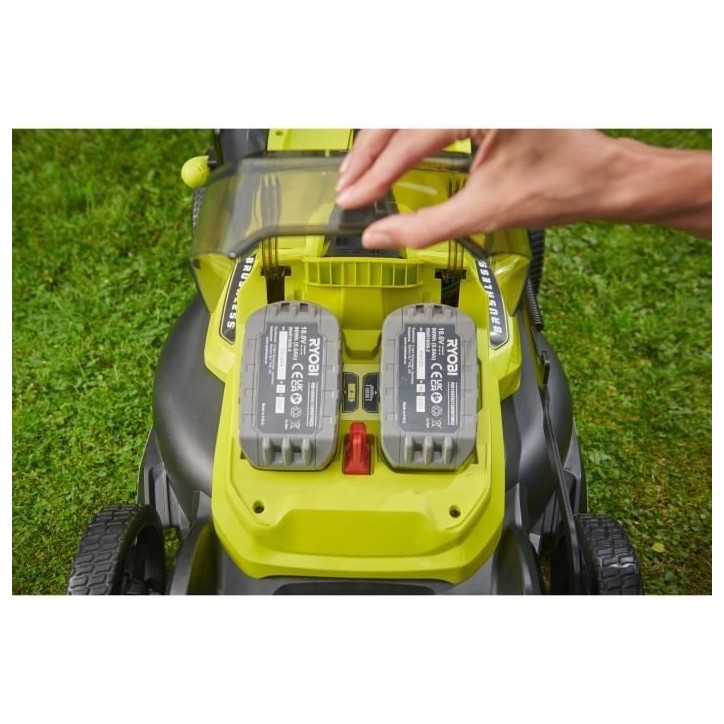 RYOBI - Tondeuse poussée 18V Brushless - Ø coupe 40 cm - ramassage et mulching - 2 batteries 18V 4,0 Ah & chargeur - RY18LMX40 RYOBI - Tondeuse poussée 18V Brushless - Ø coupe 40 cm - ramassage et mulching - 2 batteries 18V 4,0 Ah & chargeur - RY18LMX40