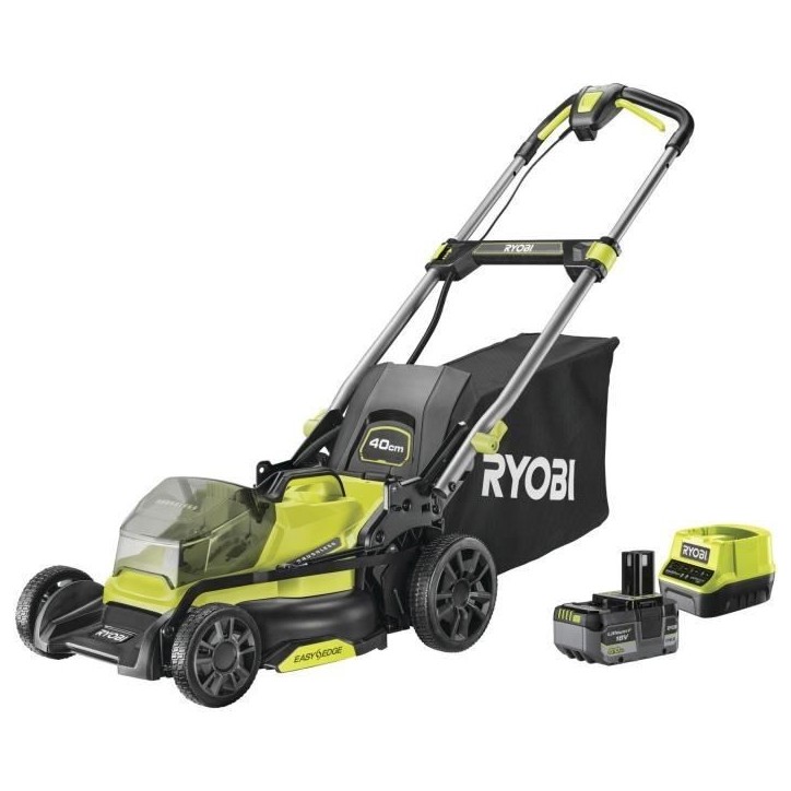 RYOBI - Tondeuse poussée 18V Brushless - Ø coupe 40 cm - ramassage et mulching - batterie 5,0 Ah & chargeur 2,0 A - RY18LMX40C