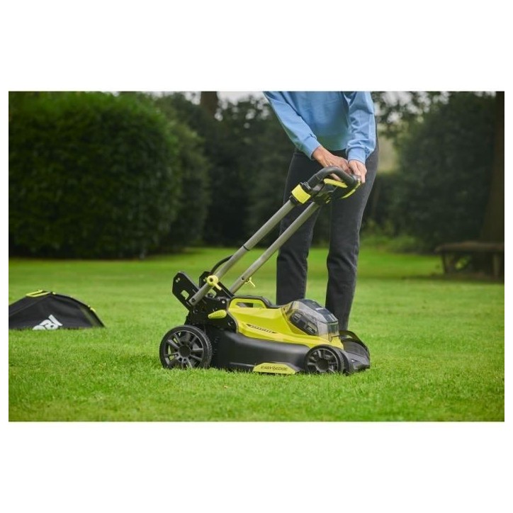 RYOBI - Tondeuse poussée 18V Brushless - Ø coupe 40 cm - ramassage et mulching - batterie 5,0 Ah & chargeur 2,0 A - RY18LMX40C
