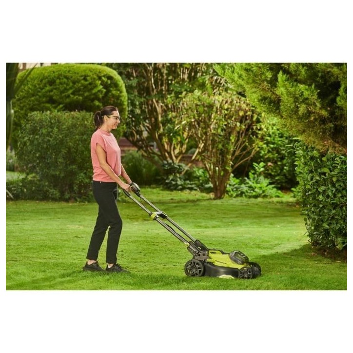 RYOBI - Tondeuse poussée 18V Brushless - Ø coupe 40 cm - ramassage et mulching - batterie 5,0 Ah & chargeur 2,0 A - RY18LMX40C
