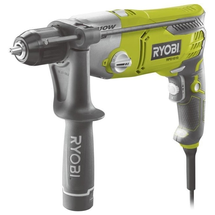RYOBI - Perceuse a percussion 1 010 W - 1 200-3 000 cp/min - 2 vitesses - mandrin 13 mm métal - LED - Livrée en coffret - RPD1 RYOBI - Perceuse a percussion 1 010 W - 1 200-3 000 cp/min - 2 vitesses - mandrin 13 mm métal - LED - Livrée en coffret - RPD1