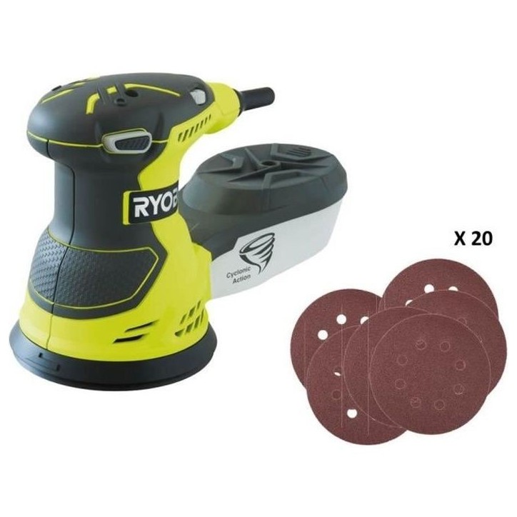 RYOBI - Ponceuse excentrique 300 W - 7 000-13 000 osc/min - diam. 125 mm - Livrée en sac de transport avec 20 abrasifs - ROS300 RYOBI - Ponceuse excentrique 300 W - 7 000-13 000 osc/min - diam. 125 mm - Livrée en sac de transport avec 20 abrasifs - ROS300