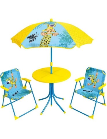Salon de jardin pour enfants - FUN HOUSE - MARSUPILAMI - Jaune - 2 chaises pliantes - Parasol