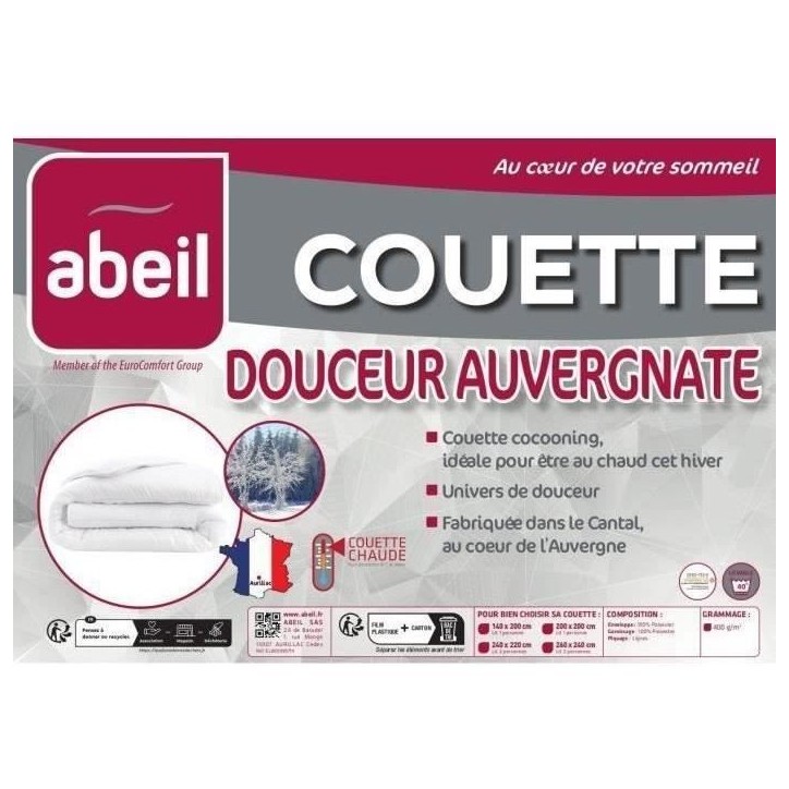 Couette chaude 400gr/m² Douceur Auvergnate - 140 x 200 cm - 1 personne - ABEIL Couette chaude 400gr/m² Douceur Auvergnate - 140 x 200 cm - 1 personne - ABEIL