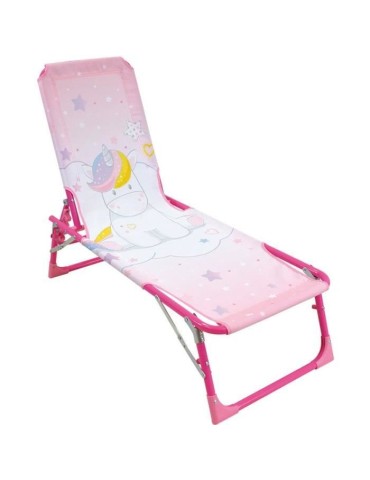 Chaise longue transat Licorne pliable pour enfant - FUN HOUSE - Rose - Extérieur