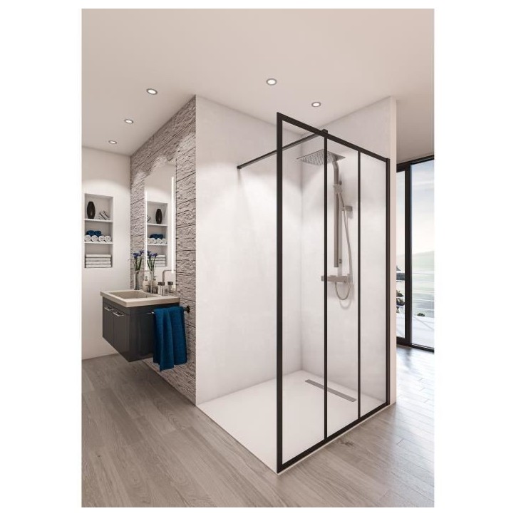 AURYS Paroi de douche en kit BALEARES ATELIER N°8 - Verre Timeless 8 mm trempé by Saint-Gobain - L.140 cm x H.198 cm AURYS Paroi de douche en kit BALEARES ATELIER N°8 - Verre Timeless 8 mm trempé by Saint-Gobain - L.140 cm x H.198 cm