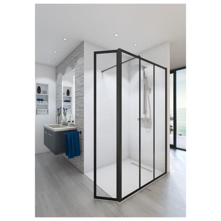 AURYS Paroi de douche en kit BALEARES ATELIER N°8 - Verre Timeless 8 mm trempé by Saint-Gobain - L.140 cm x H.198 cm AURYS Paroi de douche en kit BALEARES ATELIER N°8 - Verre Timeless 8 mm trempé by Saint-Gobain - L.140 cm x H.198 cm