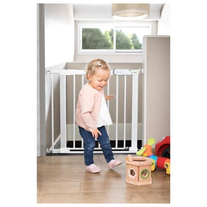 Barriere de sécurité Flat Step - SAFETY 1ST - Blanc - Métal - 73-80 cm - Pression sans vis ni perçage, barre de sol plate
