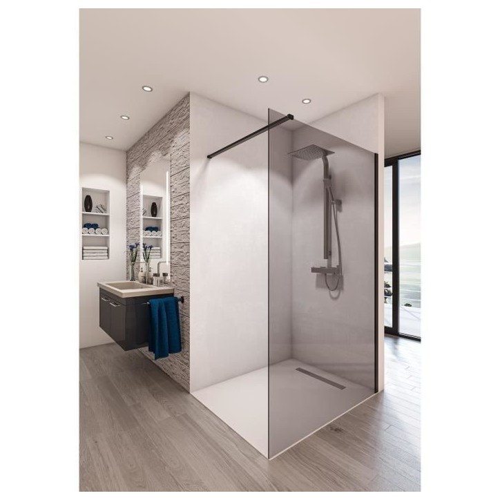AURYS Paroi de douche en kit BALEARES GREY - Verre Timeless 8 mm trempé by Saint-Gobain - L.100 cm x H.198 cm AURYS Paroi de douche en kit BALEARES GREY - Verre Timeless 8 mm trempé by Saint-Gobain - L.100 cm x H.198 cm