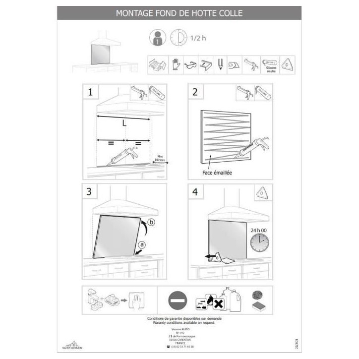 Credence - SAINT GOBAIN - Noir mat - Verre - 70 cm - 60 cm - Fond de hotte en verre EMAILLE Noir 70X60 Credence - SAINT GOBAIN - Noir mat - Verre - 70 cm - 60 cm - Fond de hotte en verre EMAILLE Noir 70X60