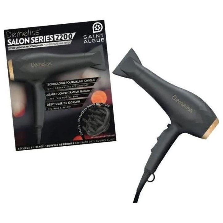 Seche-Cheveux - SAINT ALGUE - Demeliss SALON SERIES 2200W - Moteur Professionnel AC - Tourmaline Ionique - Concentrateur & Diffu Seche-Cheveux - SAINT ALGUE - Demeliss SALON SERIES 2200W - Moteur Professionnel AC - Tourmaline Ionique - Concentrateur & Diffu