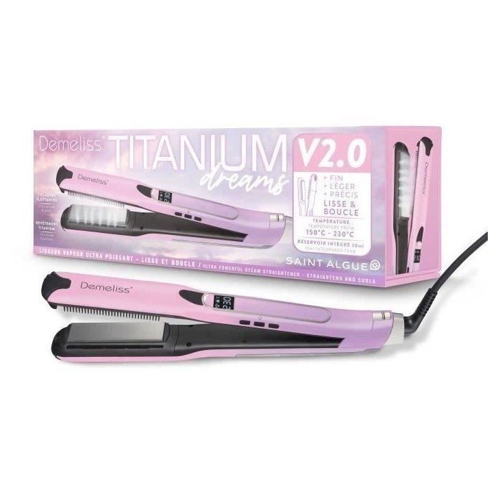 Lisseur vapeur - SAINT ALGUE - Demeliss TITANIUM V2.0 - Coloris Exclusif Rose/Violet - Lissage Haute Performance Lisseur vapeur - SAINT ALGUE - Demeliss TITANIUM V2.0 - Coloris Exclusif Rose/Violet - Lissage Haute Performance