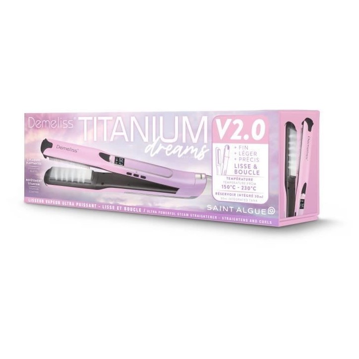 Lisseur vapeur - SAINT ALGUE - Demeliss TITANIUM V2.0 - Coloris Exclusif Rose/Violet - Lissage Haute Performance Lisseur vapeur - SAINT ALGUE - Demeliss TITANIUM V2.0 - Coloris Exclusif Rose/Violet - Lissage Haute Performance