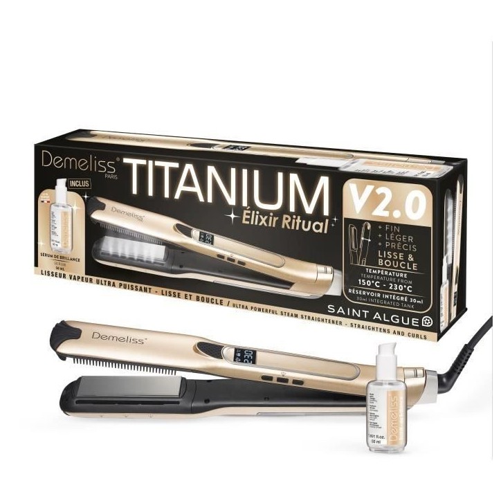 Lisseur vapeur - SAINT ALGUE - Coffret Premium Demeliss TITANIUM V2.0 - Lissage Haute Performance + Soin Brillance Intense Lisseur vapeur - SAINT ALGUE - Coffret Premium Demeliss TITANIUM V2.0 - Lissage Haute Performance + Soin Brillance Intense