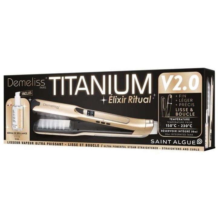 Lisseur vapeur - SAINT ALGUE - Coffret Premium Demeliss TITANIUM V2.0 - Lissage Haute Performance + Soin Brillance Intense Lisseur vapeur - SAINT ALGUE - Coffret Premium Demeliss TITANIUM V2.0 - Lissage Haute Performance + Soin Brillance Intense