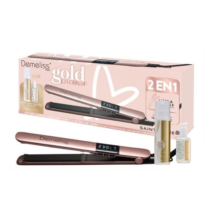 Lisseur - SAINT ALGUE - Coffret Demeliss Kera-GOLD 2 en 1 - Lisse & Boucle - Jusqu'a 230°C - Comprend 2 Soins Avant & Apres Lis Lisseur - SAINT ALGUE - Coffret Demeliss Kera-GOLD 2 en 1 - Lisse & Boucle - Jusqu'a 230°C - Comprend 2 Soins Avant & Apres Lis