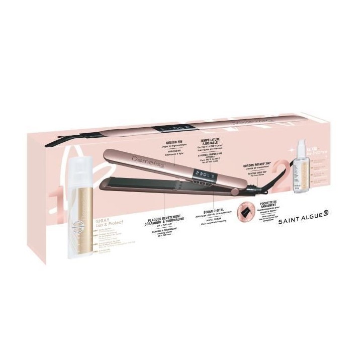 Lisseur - SAINT ALGUE - Coffret Demeliss Kera-GOLD 2 en 1 - Lisse & Boucle - Jusqu'a 230°C - Comprend 2 Soins Avant & Apres Lis Lisseur - SAINT ALGUE - Coffret Demeliss Kera-GOLD 2 en 1 - Lisse & Boucle - Jusqu'a 230°C - Comprend 2 Soins Avant & Apres Lis