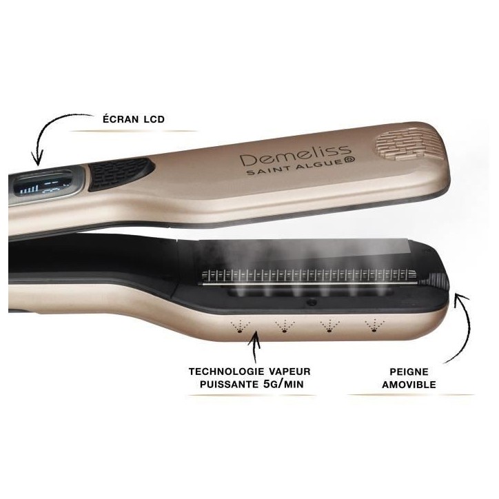 Lisseur vapeur - SAINT ALGUE - Demeliss TITANIUM - Lissage Haute Performance Hydratation Intense - Pour Tous Types de Cheveux Lisseur vapeur - SAINT ALGUE - Demeliss TITANIUM - Lissage Haute Performance Hydratation Intense - Pour Tous Types de Cheveux