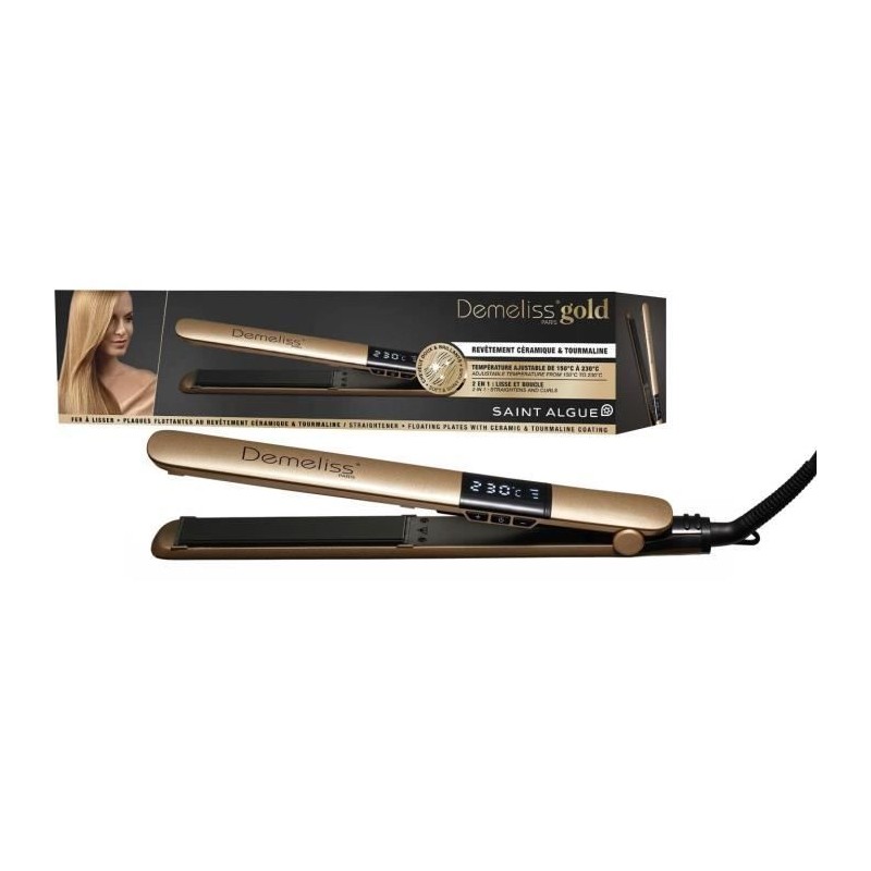 Lisseur - SAINT ALGUE - Demeliss GOLD 2 en 1 - Jusqu'a 230°C - Plaque Lisseur - SAINT ALGUE - Demeliss GOLD 2 en 1 - Jusqu'a 230°C - Plaque