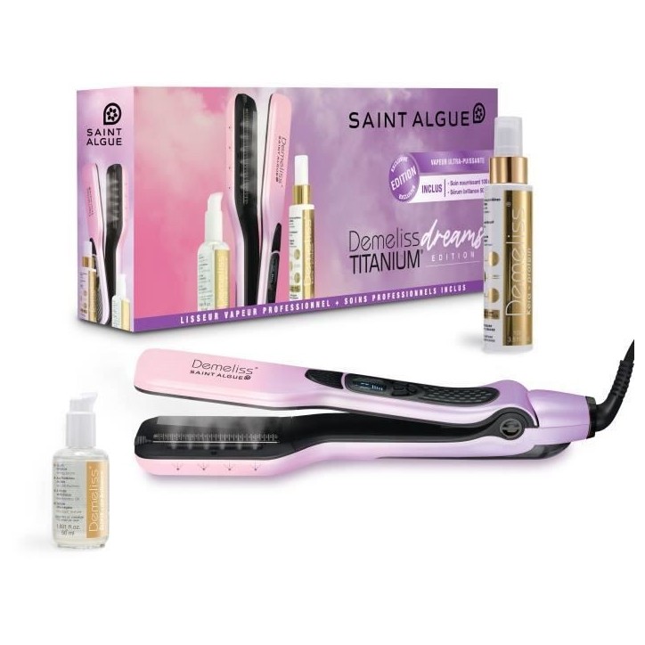 Lisseur Vapeur - SAINT ALGUE - Coffret Premium Demeliss TITANIUM DREAMS - Coloris Exclusif + Soins Avant & Apres Lissage Lisseur Vapeur - SAINT ALGUE - Coffret Premium Demeliss TITANIUM DREAMS - Coloris Exclusif + Soins Avant & Apres Lissage