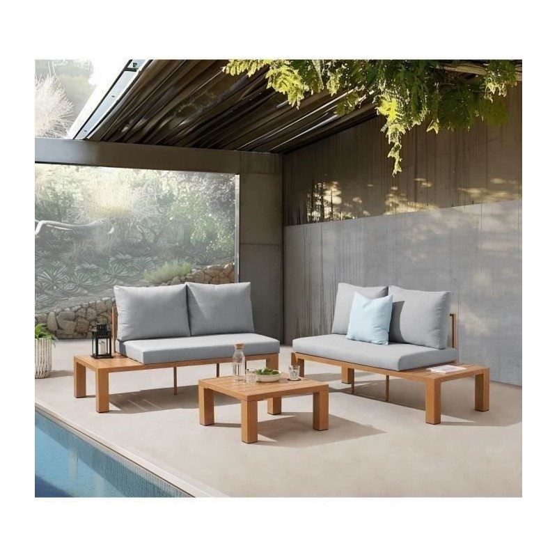 Salon de jardin canapé d'angle - Aluminium effet bois - 4 personnes - Salon de jardin canapé d'angle - Aluminium effet bois - 4 personnes -