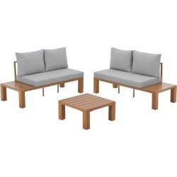 Salon de jardin canapé d'angle - Aluminium effet bois - 4 personnes -