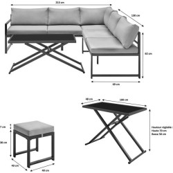 Salon de jardin avec structure en aluminium avec coussins - 7 personne