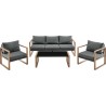 Salon bas de jardin en aluminium effet bois avec coussins - 5 personne