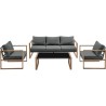 Salon bas de jardin en aluminium effet bois avec coussins - 5 personne