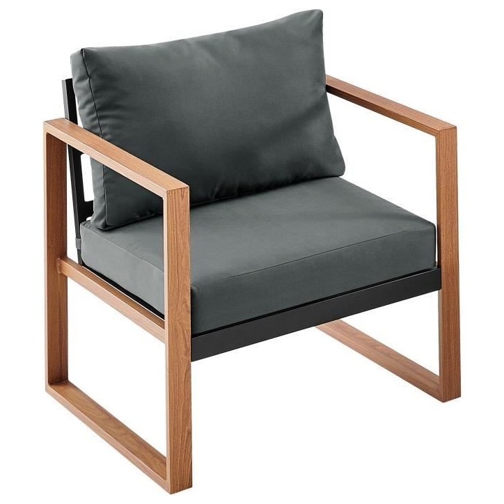 Salon bas de jardin en aluminium effet bois avec coussins - 5 personnes - PUERTO - Gris Salon bas de jardin en aluminium effet bois avec coussins - 5 personnes - PUERTO - Gris