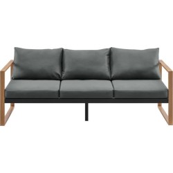 Salon bas de jardin en aluminium effet bois avec coussins - 5 personne