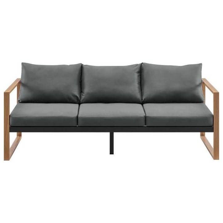 Salon bas de jardin en aluminium effet bois avec coussins - 5 personnes - PUERTO - Gris Salon bas de jardin en aluminium effet bois avec coussins - 5 personnes - PUERTO - Gris