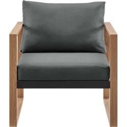 Salon bas de jardin en aluminium effet bois avec coussins - 5 personne