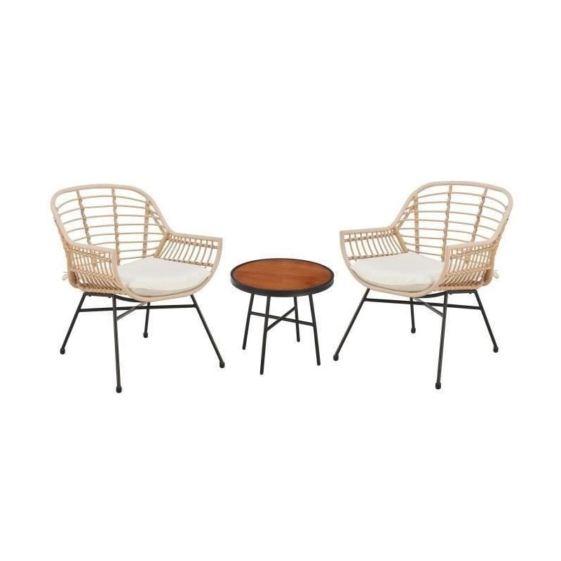 Salon de jardin SUMATRA : table basse + 2 fauteuils - Résine tressée Salon de jardin SUMATRA : table basse + 2 fauteuils - Résine tressée