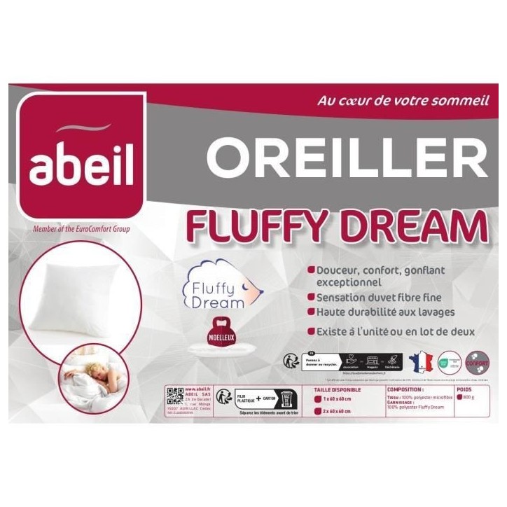 ABEIL Lot de 2 Oreillers FluffyDream 60 x 60 cm ABEIL Lot de 2 Oreillers FluffyDream 60 x 60 cm